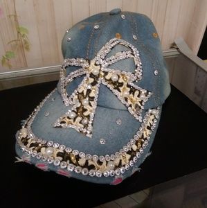 Denim Rhinestone Baseball Cap